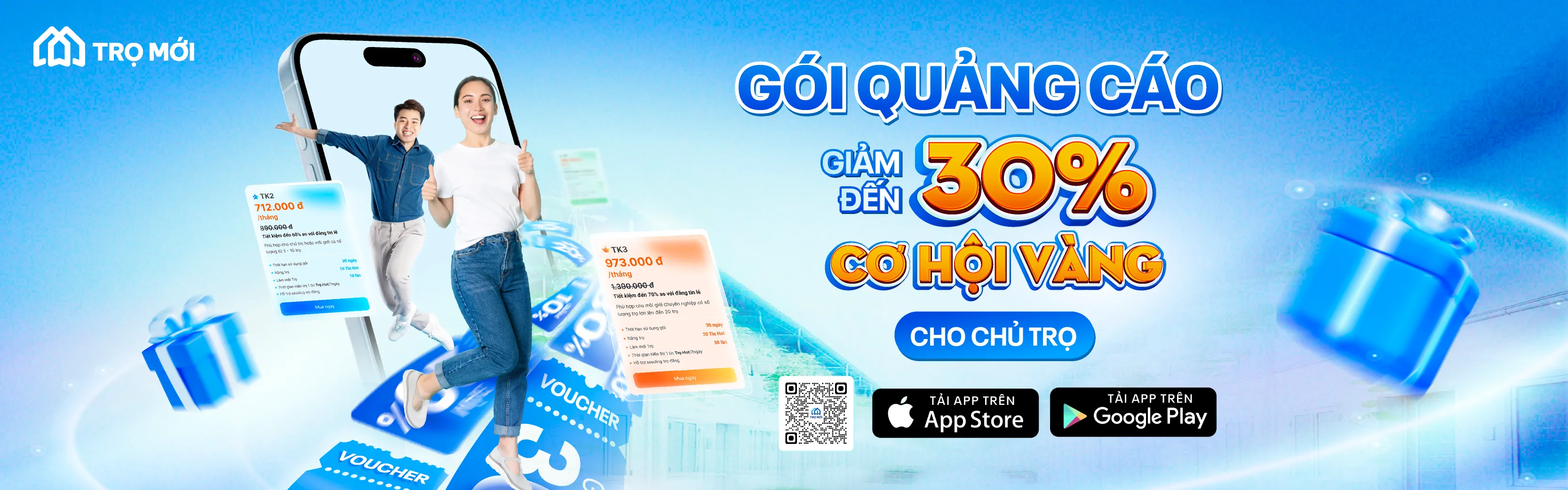 Trọ Mới ra mắt phiên bản nâng cấp – Ưu đãi lớn chưa từng có dành riêng cho chủ trọ và môi giới! Giảm đến 30% Gói quảng cáo!