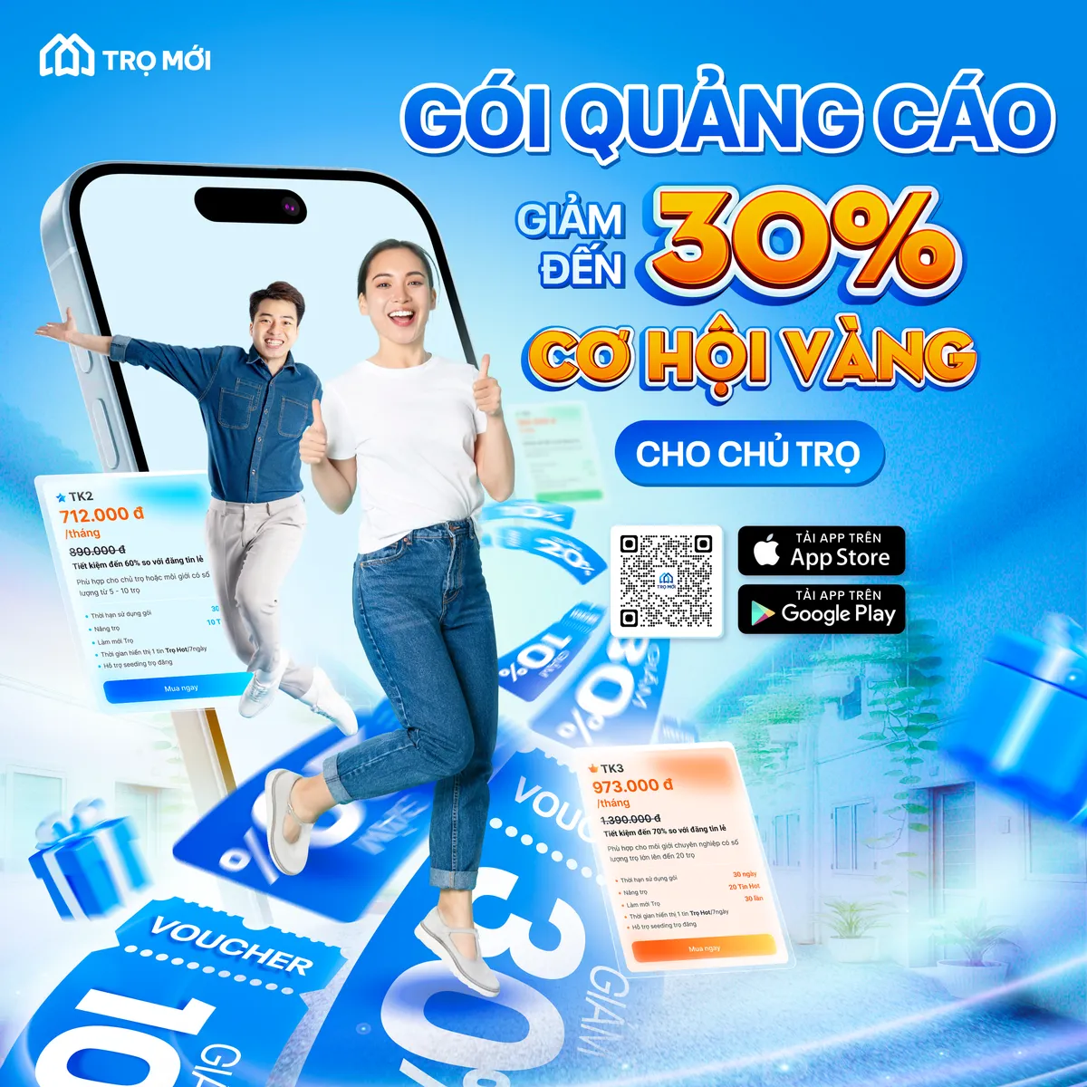 Trọ Mới ra mắt phiên bản nâng cấp – Ưu đãi lớn chưa từng có dành riêng cho chủ trọ và môi giới! Giảm đến 30% Gói quảng cáo!