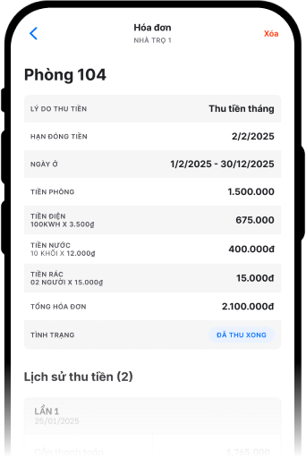 Nhận hóa đơn điện tử từ chủ trọ