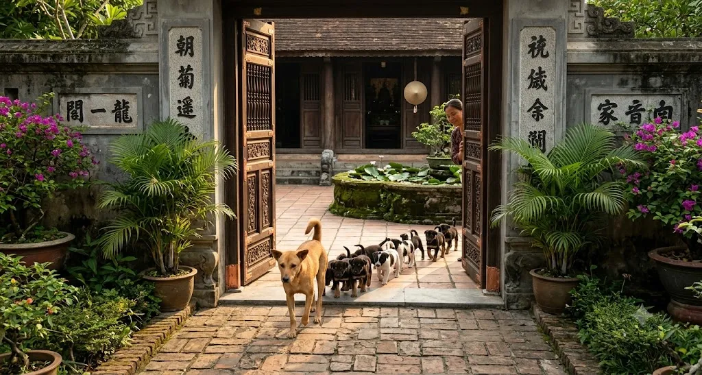 Ch&oacute; mẹ dẫn đ&agrave;n con