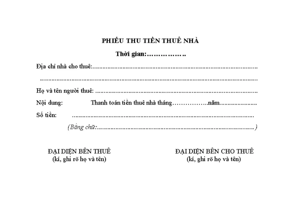 mẫu phiếu thu tiền nh&agrave; trọ