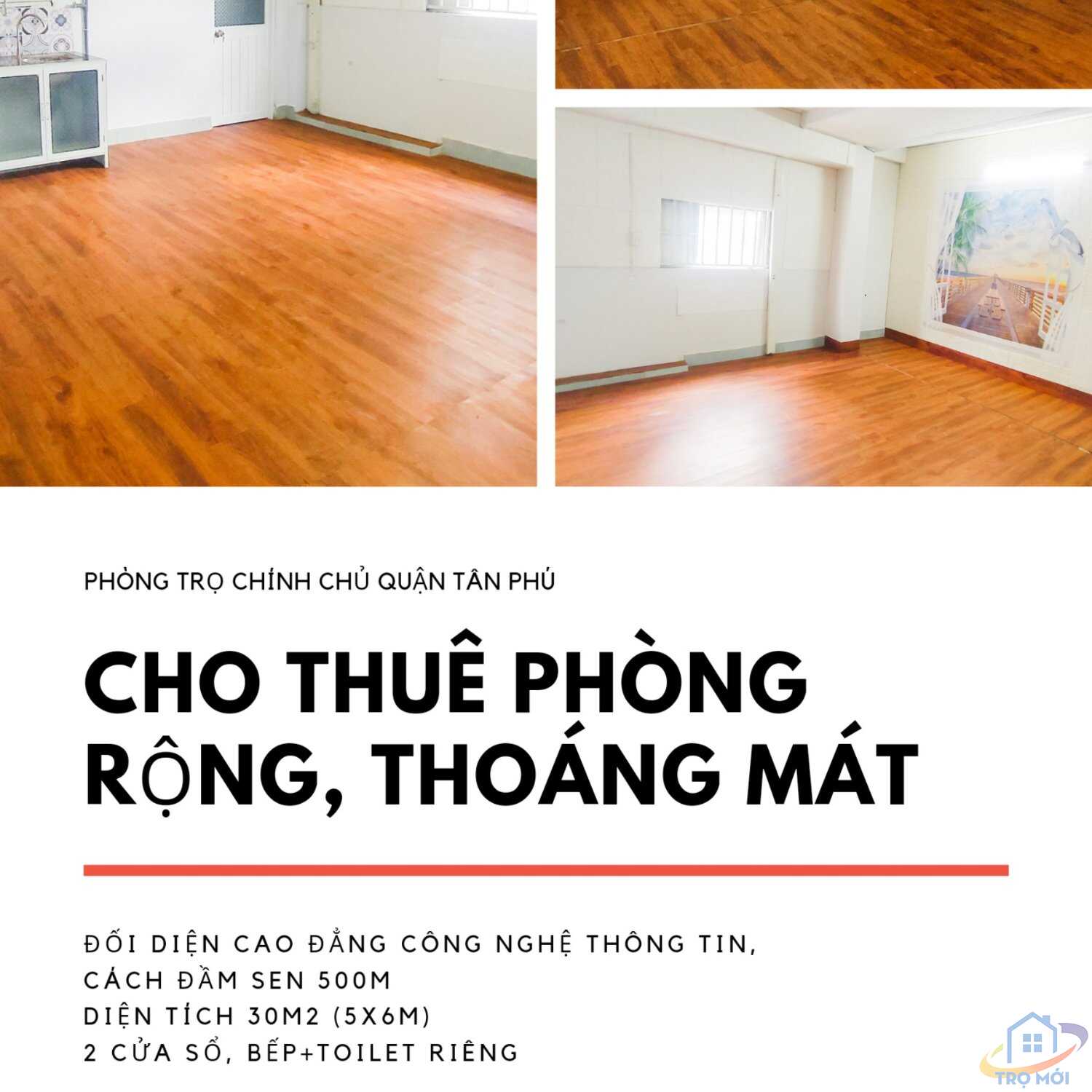 Phòng trọ Bếp + Toilet riêng, 30m2 có cửa sổ thông với giếng trời