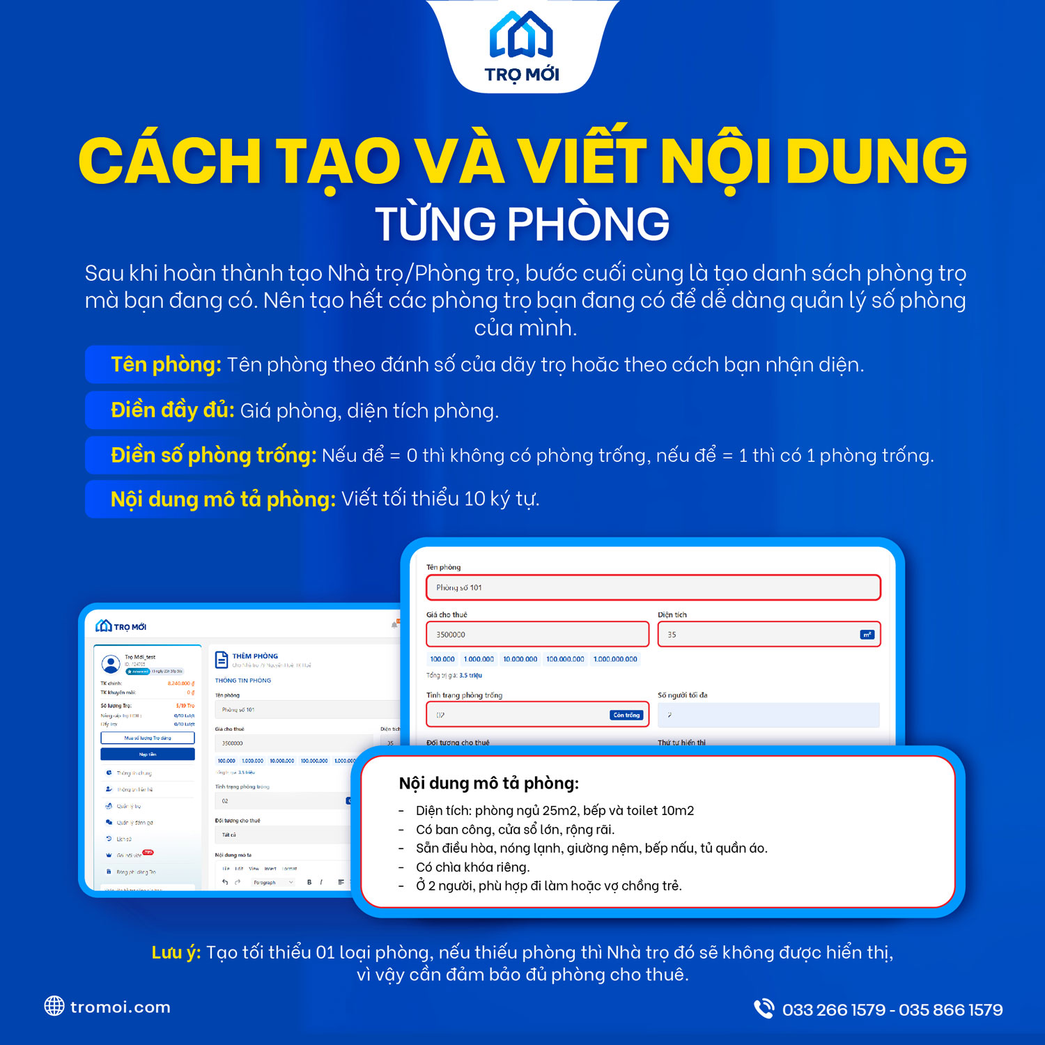 Cách tạo và viết nội dung từng phòng