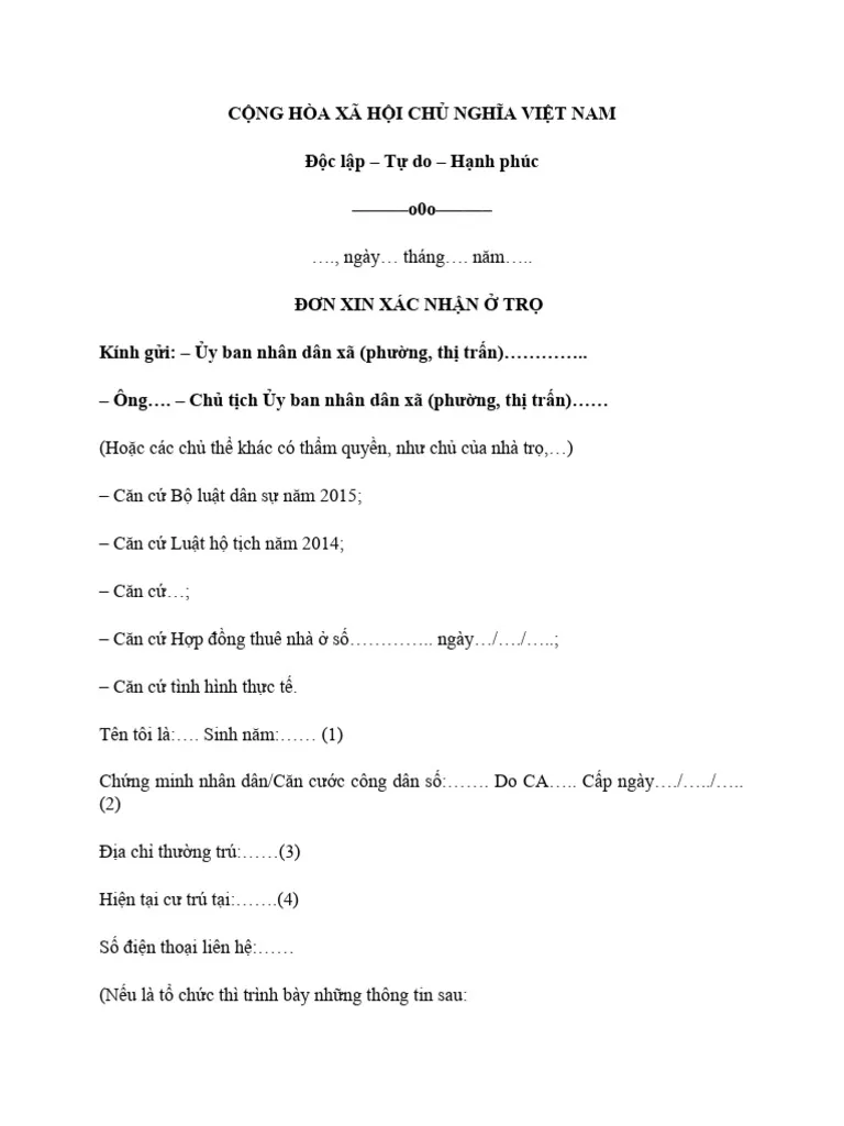 giấy xác nhận ở trọ