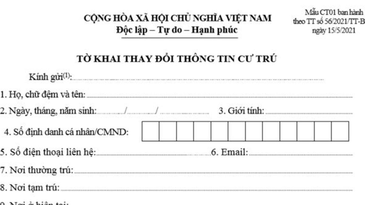 mẫu đăng ký tạm trú mới nhất ct01