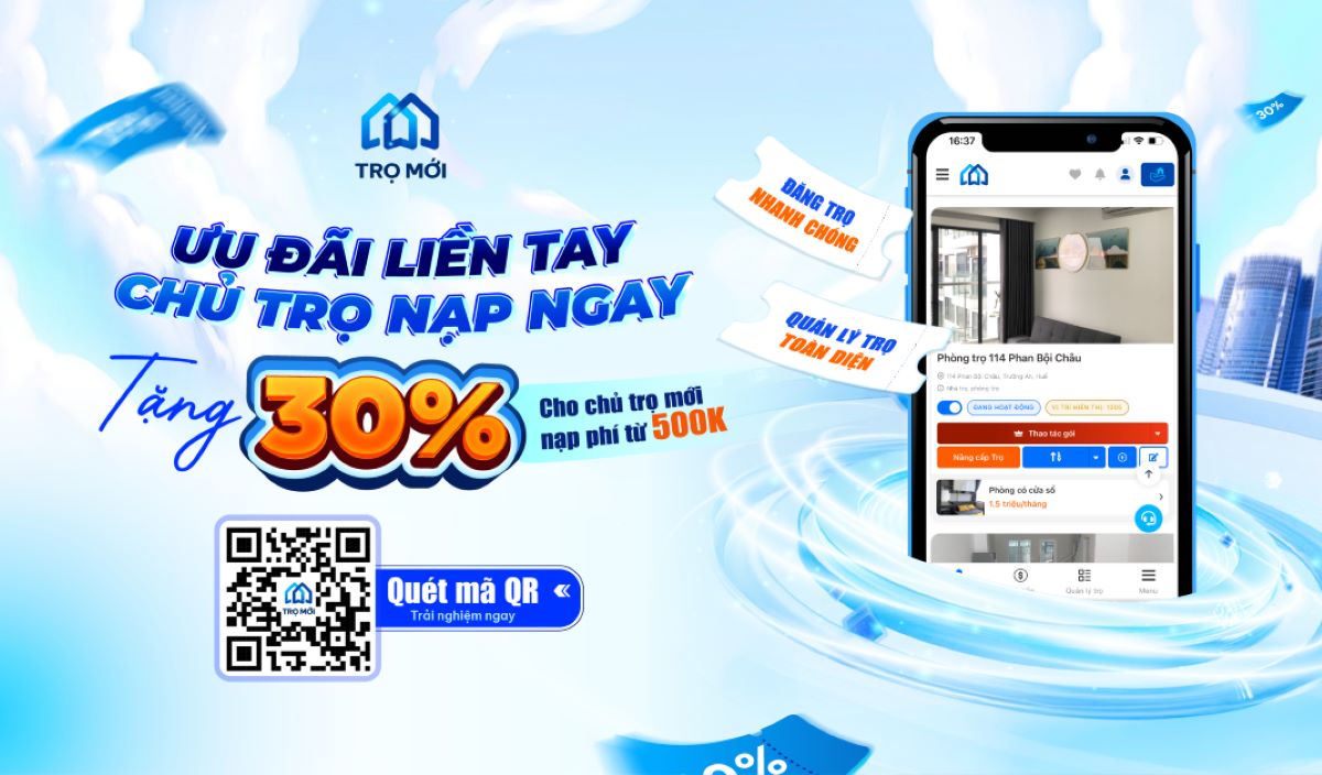 Ưu đãi cực sốc! Tặng ngay 30% giá trị nạp khi chủ trọ nạp phí lần đầu từ 500K